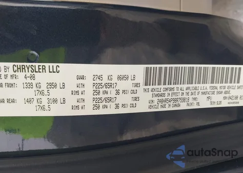 2008 Chrysler Town & Country Touring z USA, uszkodzony, nr VIN 2A8HR54P98R759818